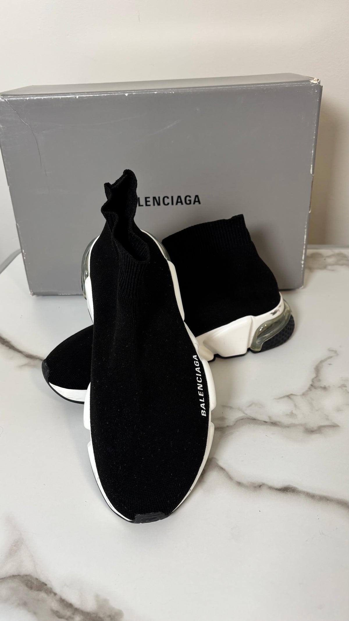 Balenciaga Speed Trainers Black White Womens 7