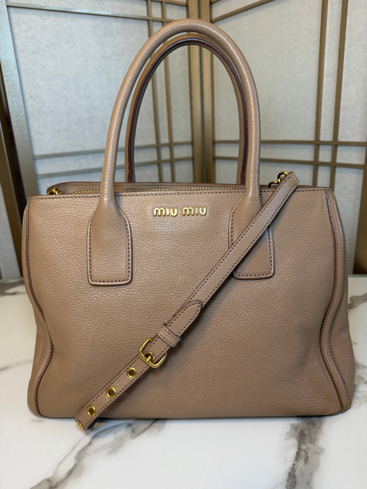 Miu Miu Beige Leather Tote Bag