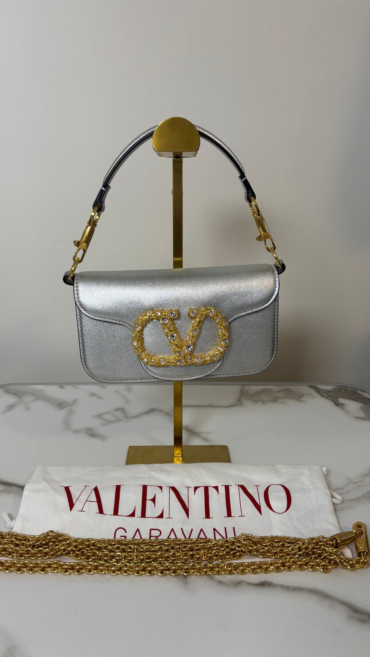 Valentino Garavani Small Loco Shoulder Bag Silver Crystal