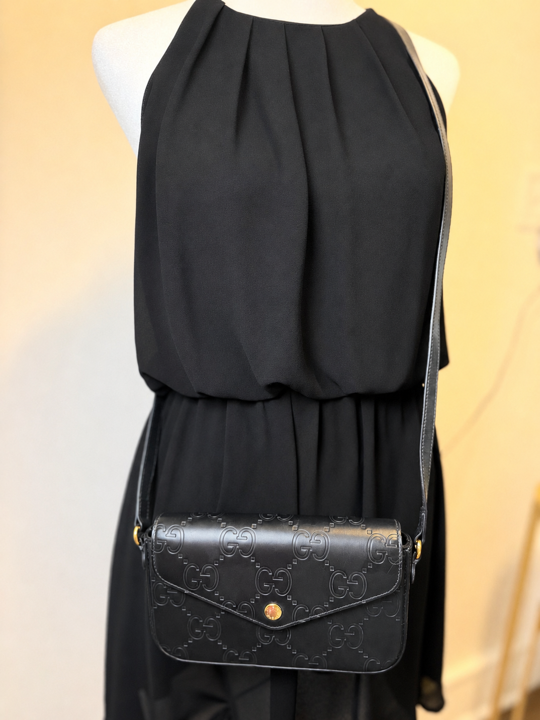Gucci Black Leather Jumbo GG Crossbody