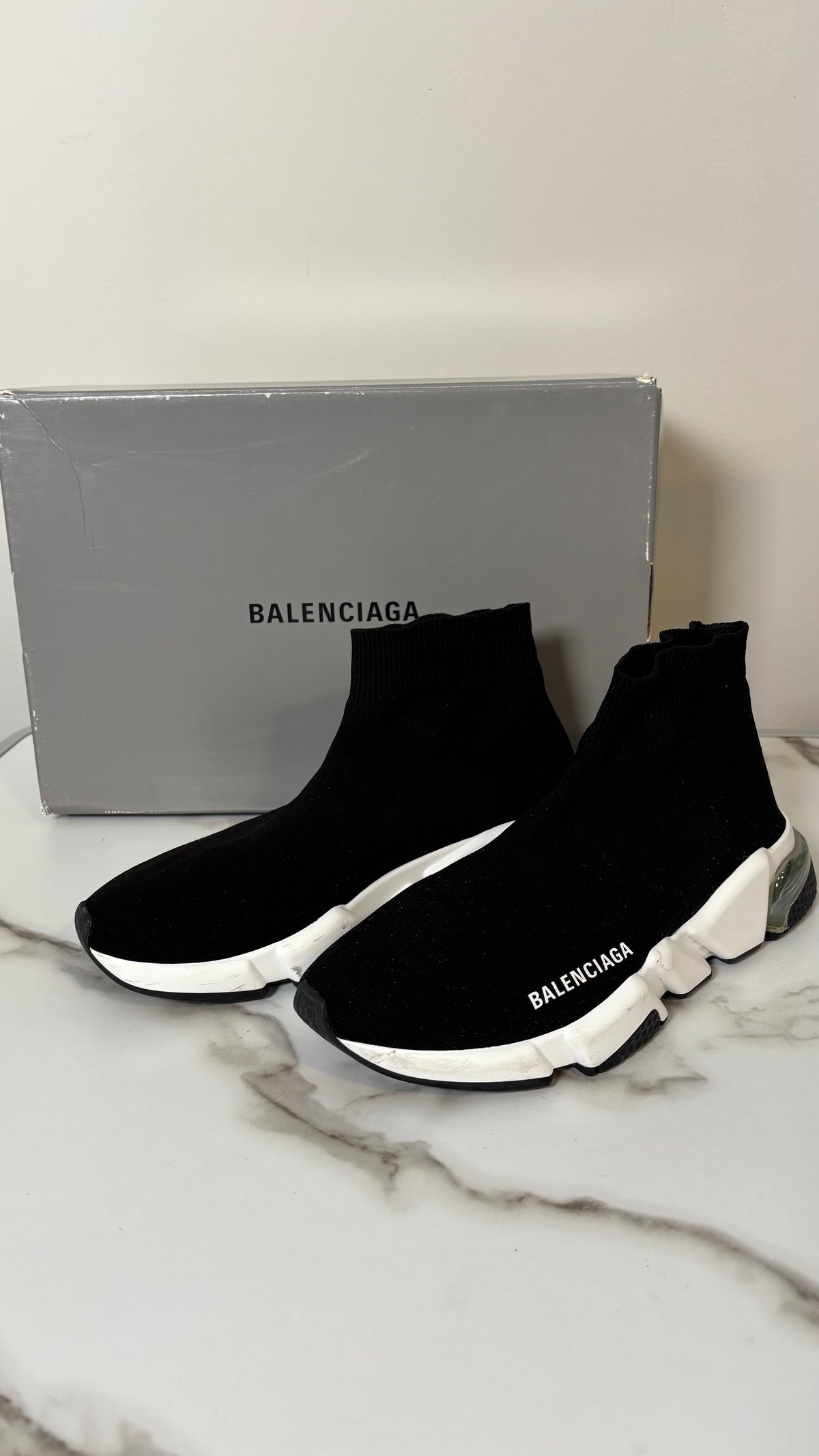 Balenciaga Speed Trainers Black White Womens 7