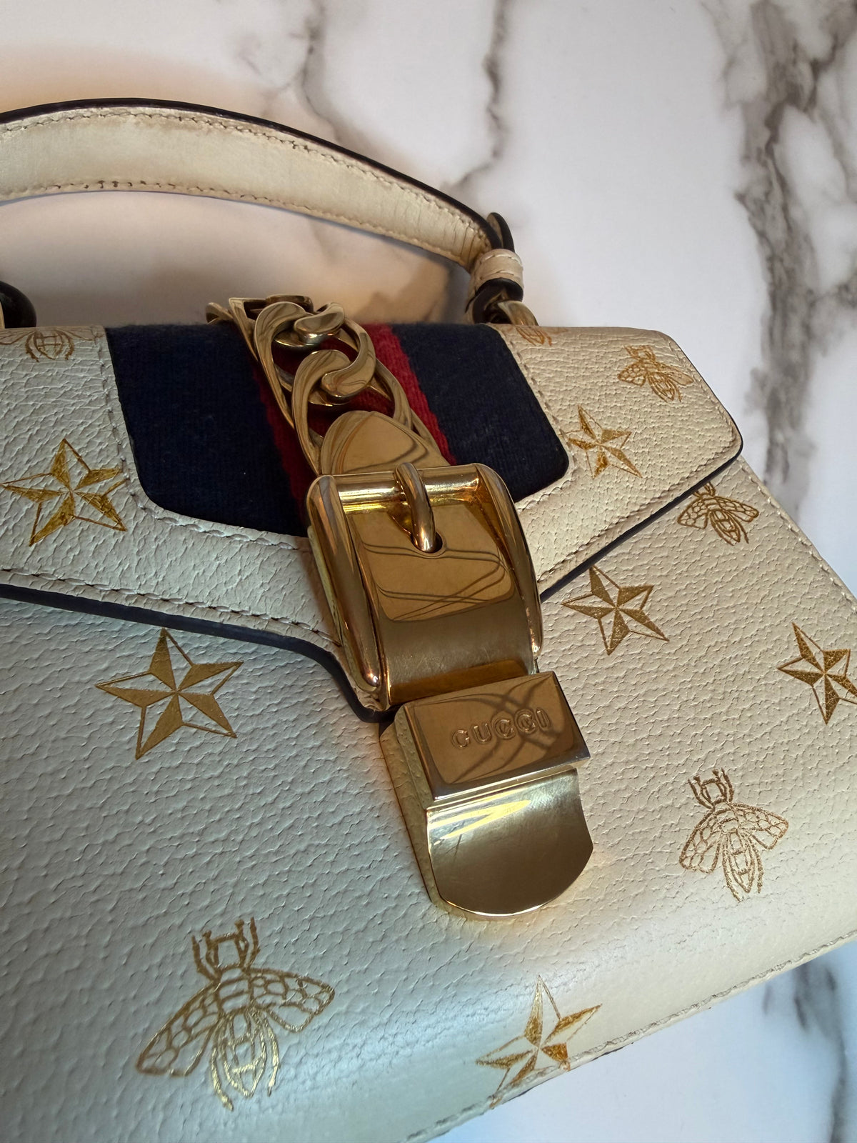 Gucci White Sylvie with Gold Details Crossbody Bag