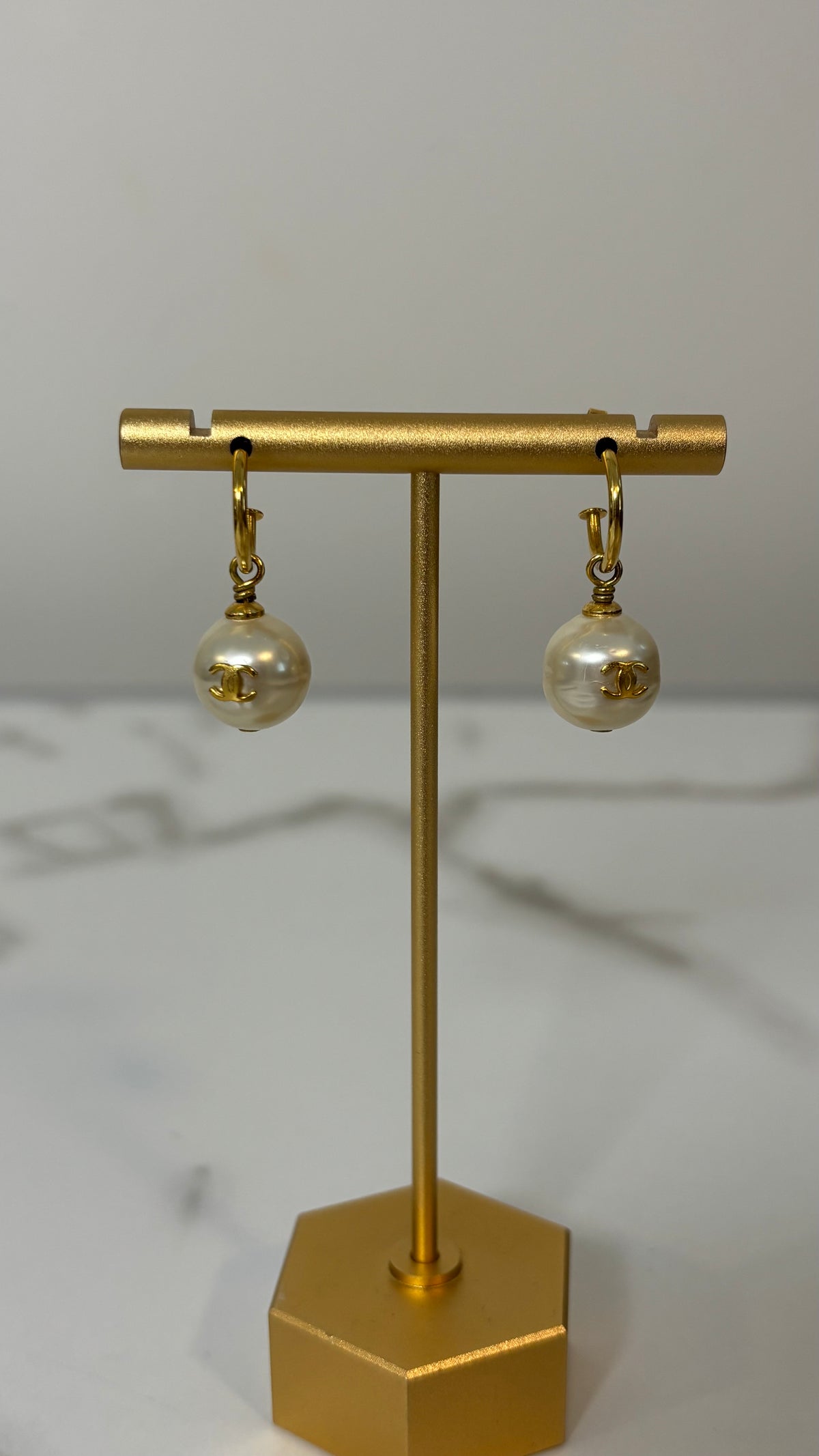 Chanel CC Pearl Drop Earrings