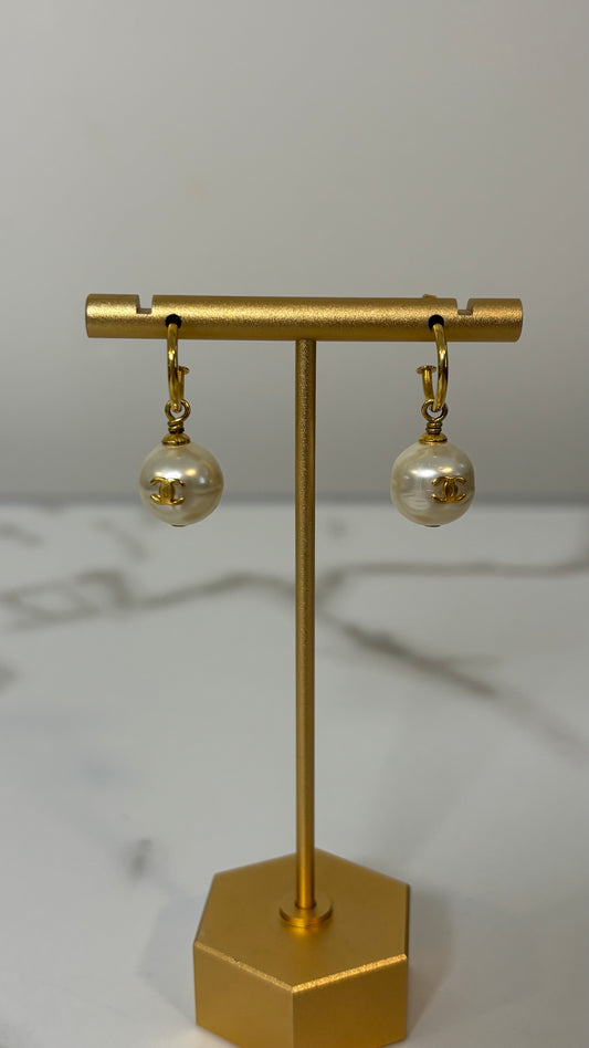 Chanel CC Pearl Drop Earrings