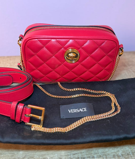 Versace Red Calf Leather Crossbody & Belt Bag