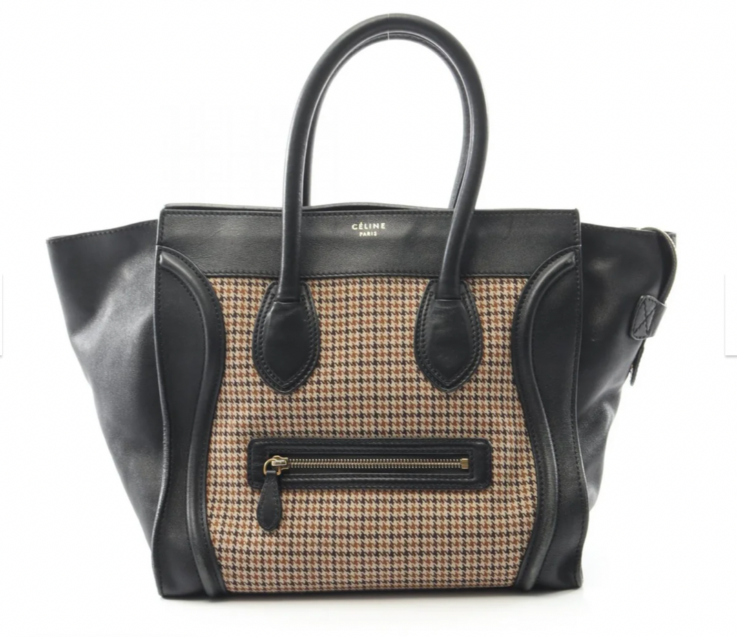 Céline Houndstooth Mini Luggage Tote
